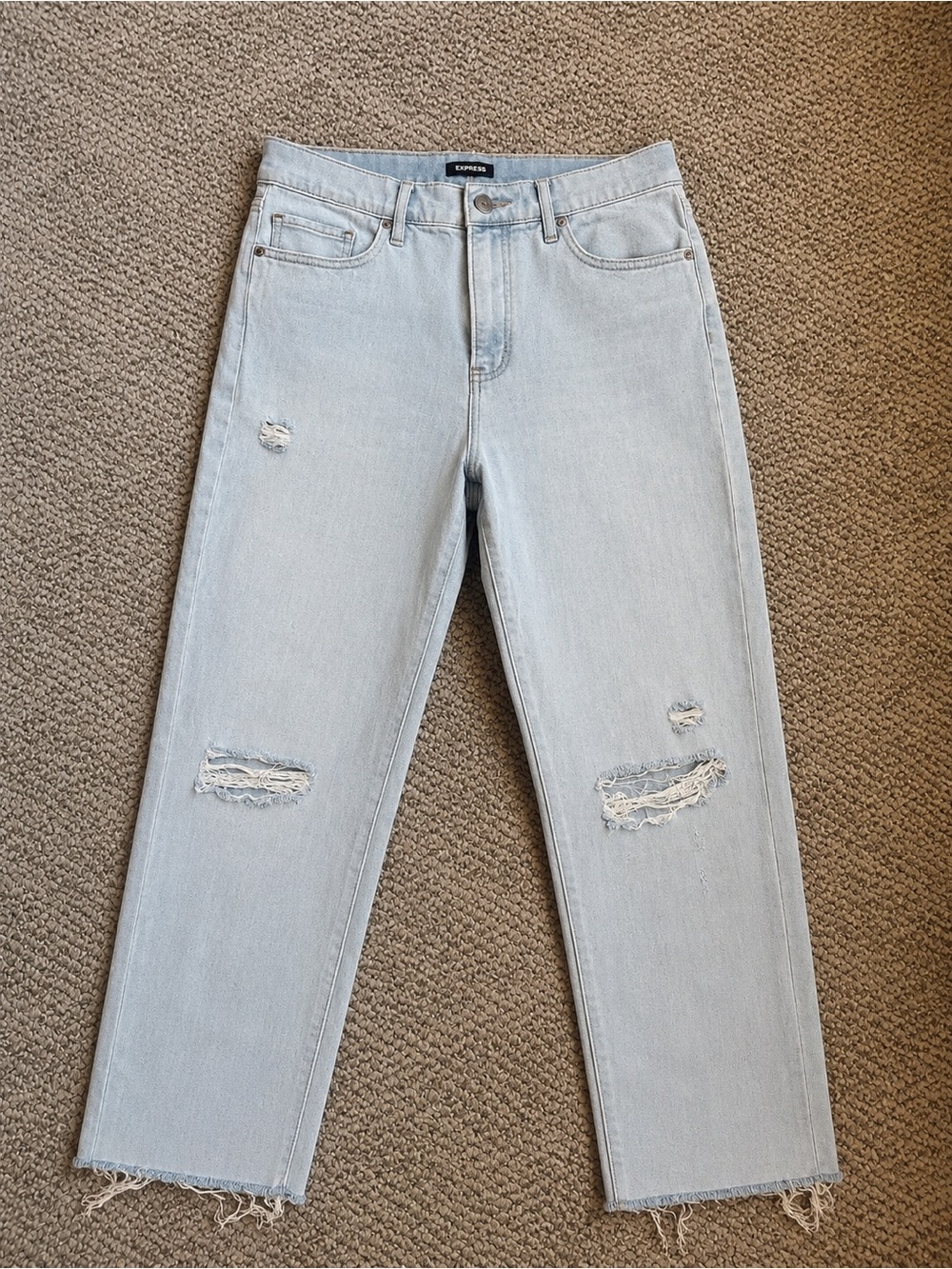 Express • Light Wash Distressed High-Rise Mom Jeans